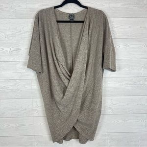 Clara Sun Woo Tan Knit Wrap Top Blouse Size Small